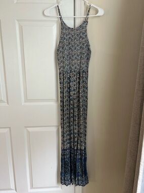 Angie Blue Boho Bohemian Sleeveless Smocked Jumpsuit Medium
